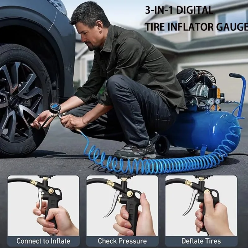 High Precision Tire Pressure Gauge with LED LCD Night Vision Display Electronic Digital Tire Inflator for Cars Vehicles