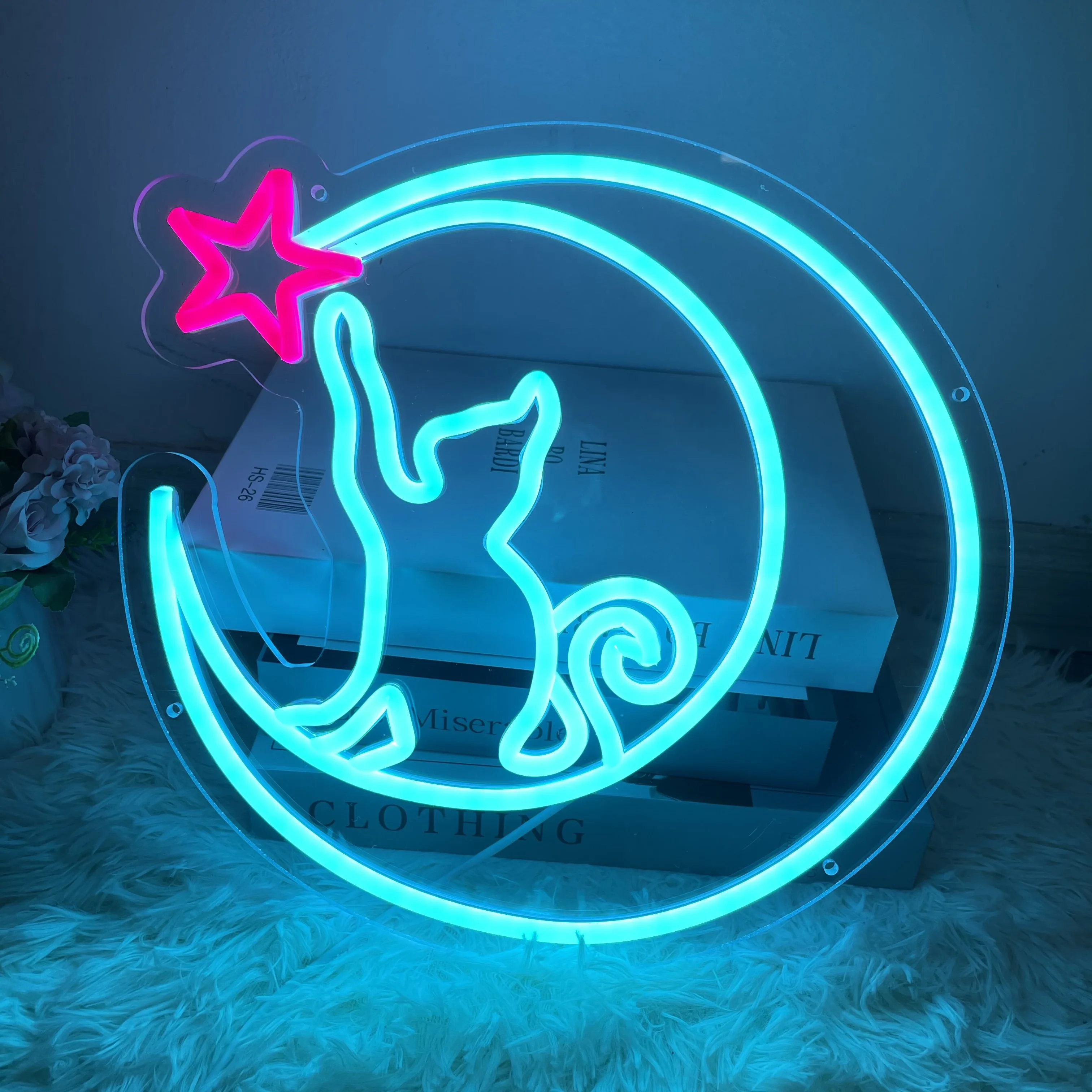 Anime  Moon Luna Cat Bedroom Game Room Living Room Wall Decor Art LED Neon Sign Graduation gifts Neon Sign