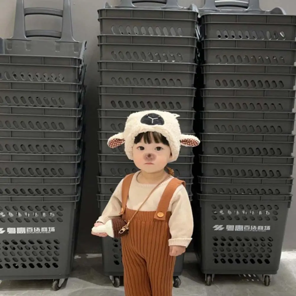 Cute Korean Style Cute Sheep Hat Cartoon Children Lamb Hat Muffler Cloth Accessories Faux Fur Bucket Hat Boy