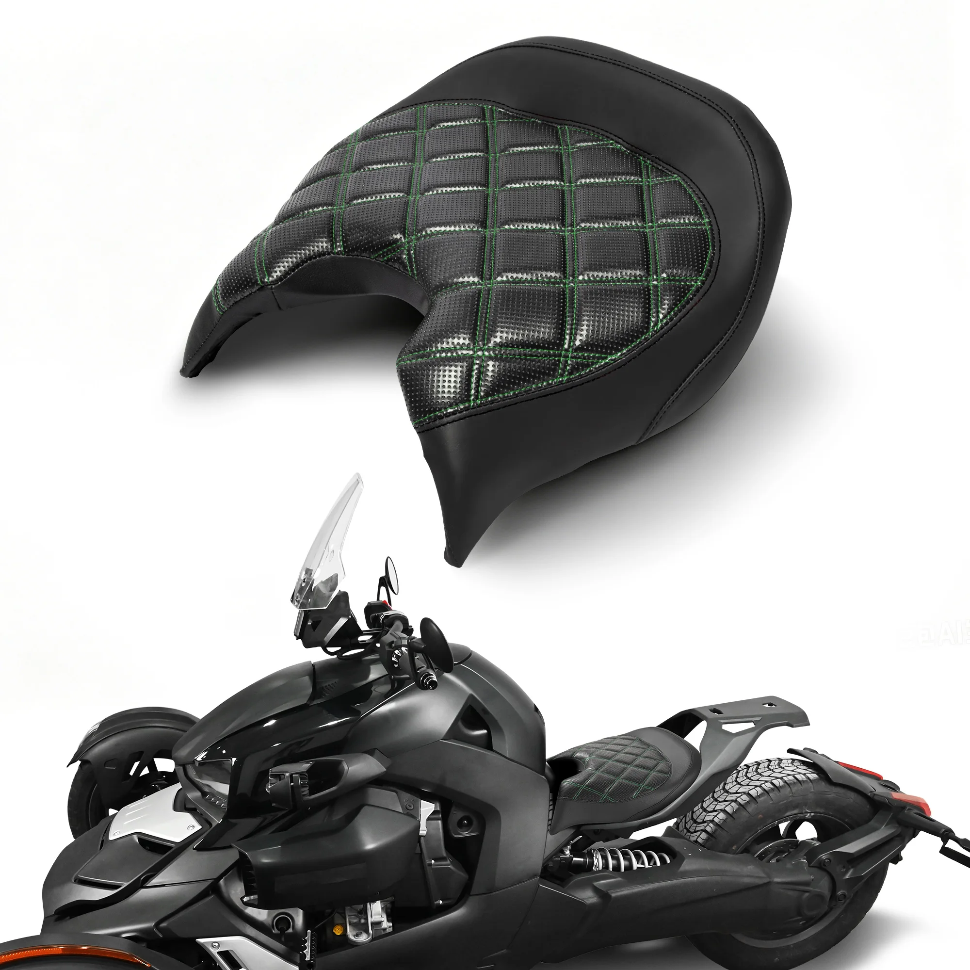 Cool Green Rhomboid Stitch Seat for Can-Am Ryker 600/900/Sport/Rally | High-Quality Comfort Driver Saddle 2019-2026