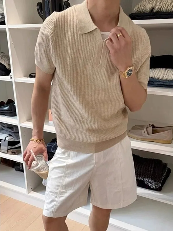 

Summer Knitted V-Ne irt f Sve Men's T-irt oulder Width Regular Fit Youthful Vitali Sle Casual Wear