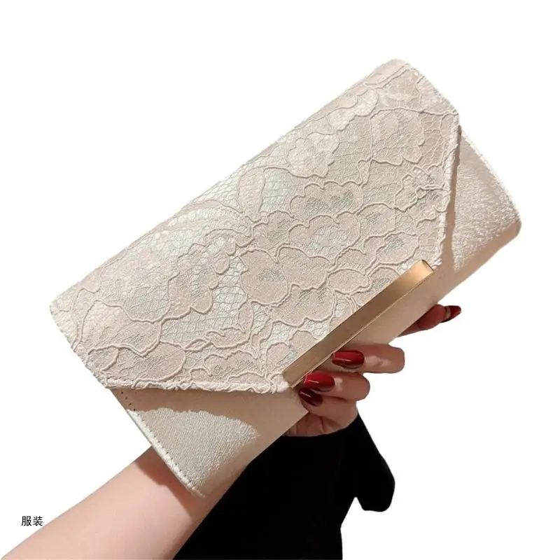 D0UD Delicate Lace Overlay Evening Handbag Fashionable Lace Evening Bag Add Sophistication to Your Look for Special Occasions