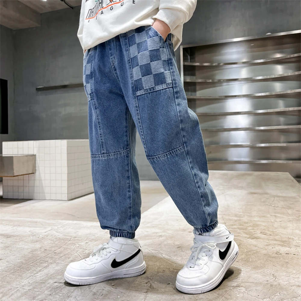 Fashion Boys Letter Jeans Pants Spring Autumn Kids Denim Trousers Casual Clothes For Teenager Boy Loose Sport Pants for 5-14Year