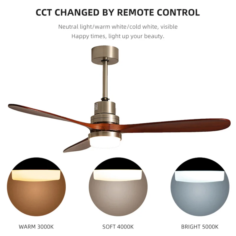 Imagem -04 - Controle Remoto Ventilador de Teto com Luz dc Motor Lâmina de Madeira Maciça Ventilador de Teto 42 52