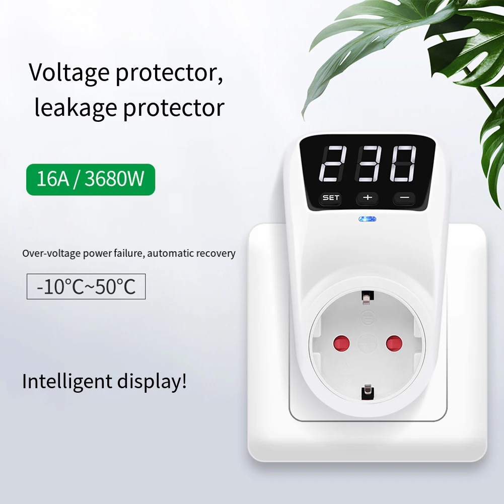 

1 шт. HLP02 защита от напряжения 230 В переменного тока 50 Гц цифровой защита от напряжения автоматический сброс повышенного пониженного напряжения защитная розетка 16A аксессуары