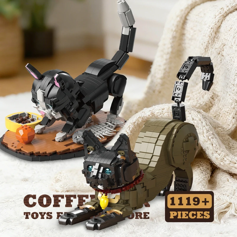 

Cute Pet Cow Cats MOC Blocks Toys Cartoon Siamese Cat Assemble Bricks Creative Animal Building Model Desktop Decor Birthday Gift