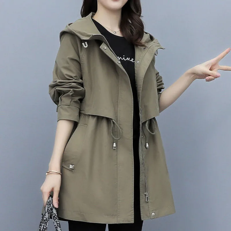 

Trench Coat for Women Clothes Windbreaker Mid Length Spring and Autumn New Loose Casual Fashion Hooded Jacket Korean Version