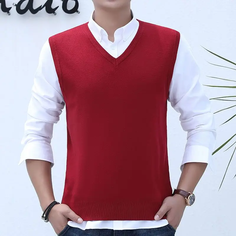 

Classic Style Men's V-neck Vest Sweater Business Fashion Casual Solid Color Sleeveless Pullover Slim Vest Tops Male Brand C58