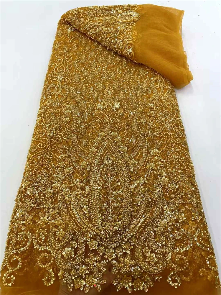 

Luxury African Sequins Beaded Lace Fabric 2025 High Quality Groom Nigerian Wedding Bridal Embroidery French Tulle Sewing