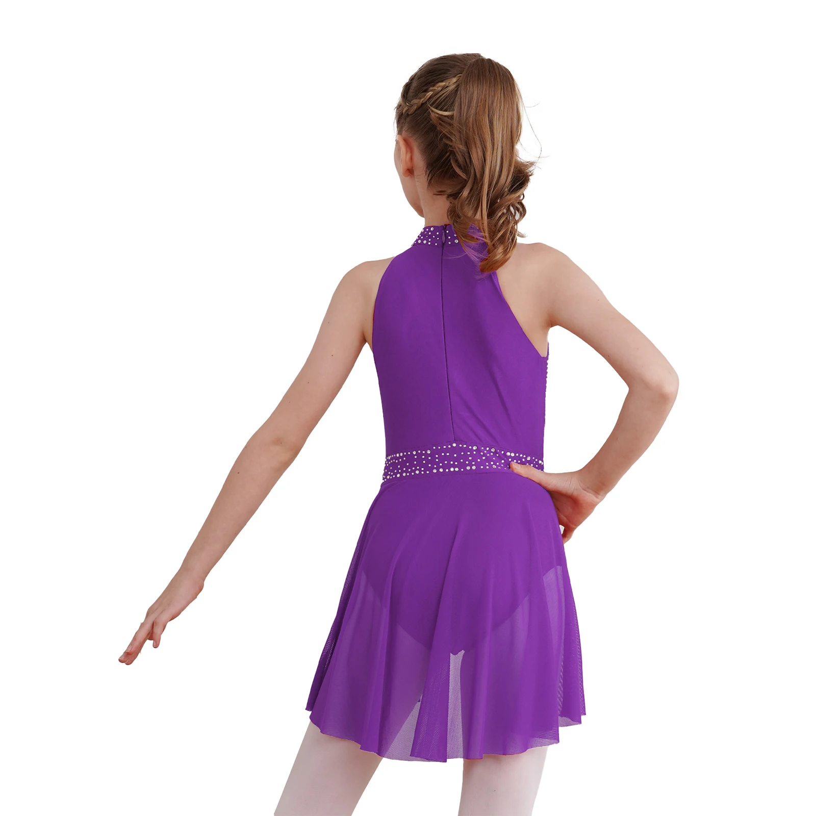 Kids Girls Shiny Rhythmic Gymnastic Ballet Leotards Artistic Figure Skating Dress Rhinestone Ballet Tutu Lyrical Dance Dress