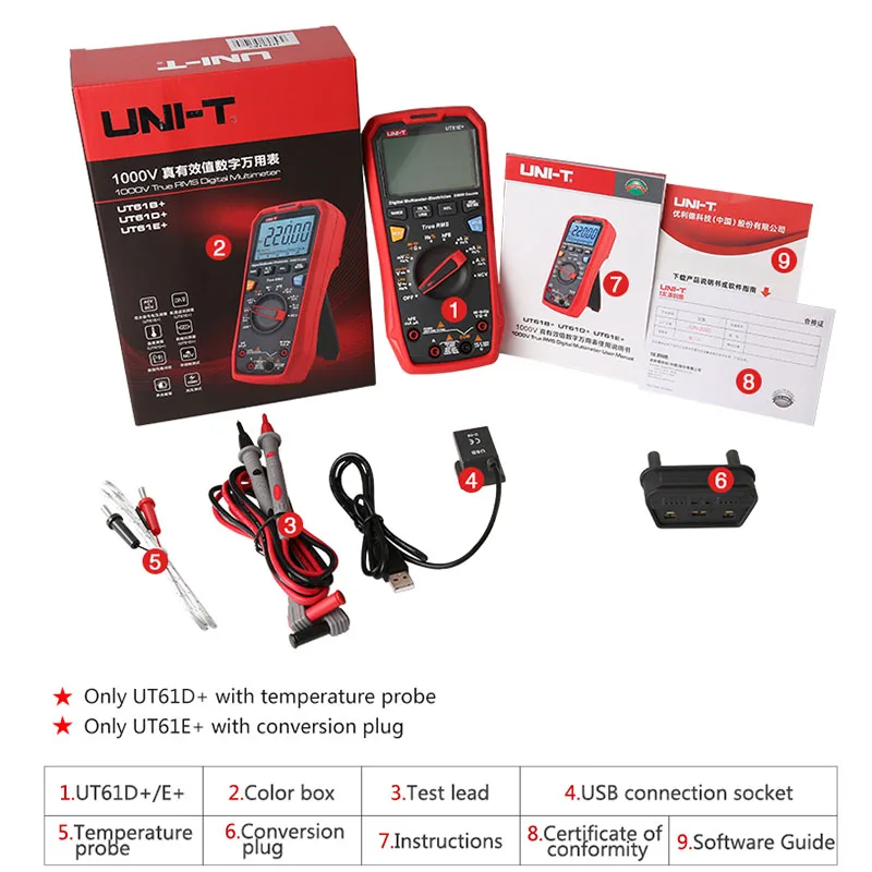 UNI-T Professional Digital Multimeter UT61E+ 1000V AC DC Voltmeter Ammeter True RMS Capacitor Tester Frequency Meter LPF Test