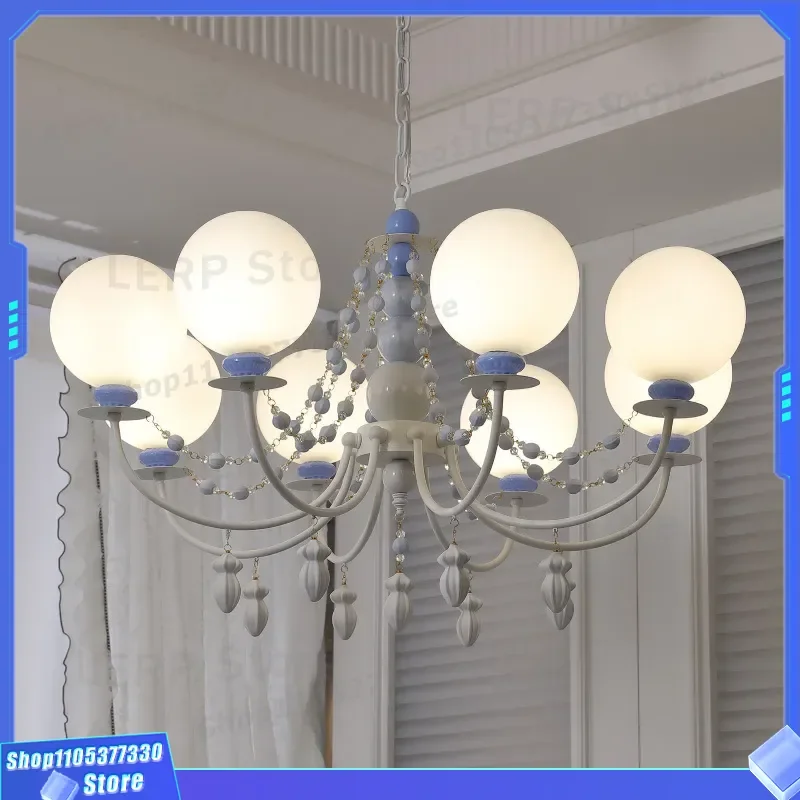 French Cream Style Chandelier for Kids Room Warm Light Fixture for Master Bedroom Study High End Dining Room Lamp Magic Bean