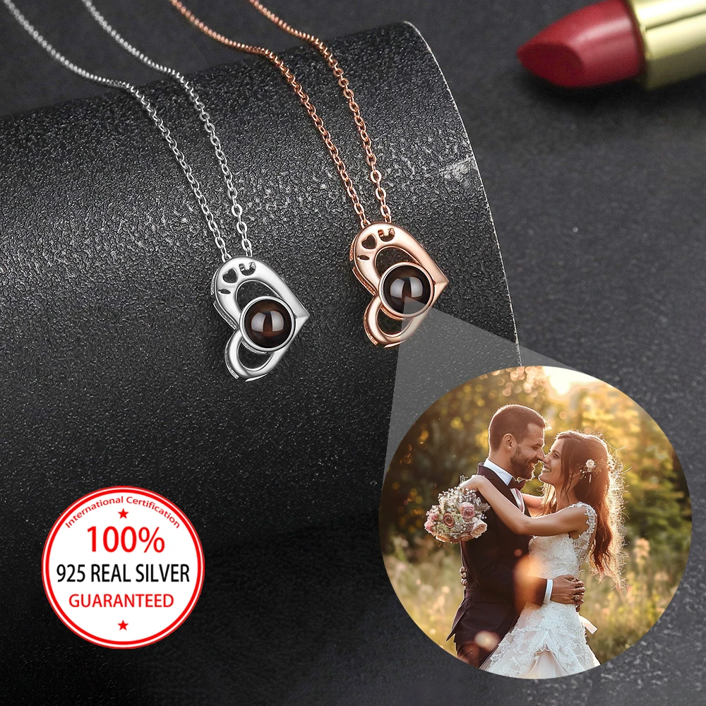 

Ожерелье из стерлингового серебра 925 пробы, цветное фотопроекционное ожерелье с подвеской в виде сердца, модный подарок на годовщину ко Дню святого Валентина для подруги