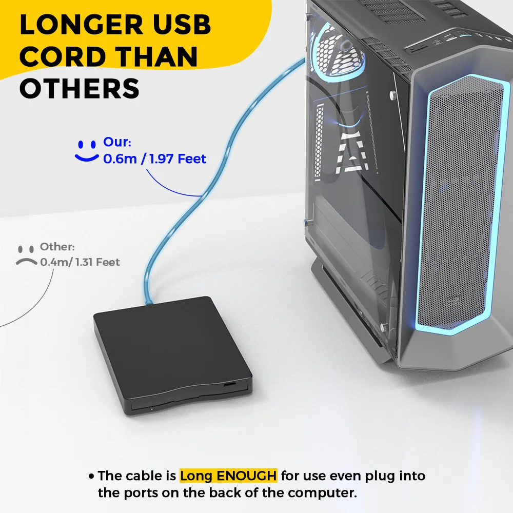 Leitor de disquete, unidade de disquete externa USB tipo A/C de 3,5 polegadas e 1,44 MB para PC, laptop e desktop compatível com Windows