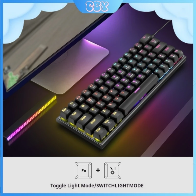 Ctype Mechanical Usb Wired Keyboard 63-Key Two-Color Injection Key Cap Parting Line Design Dynamic Lighting Folding Tripod