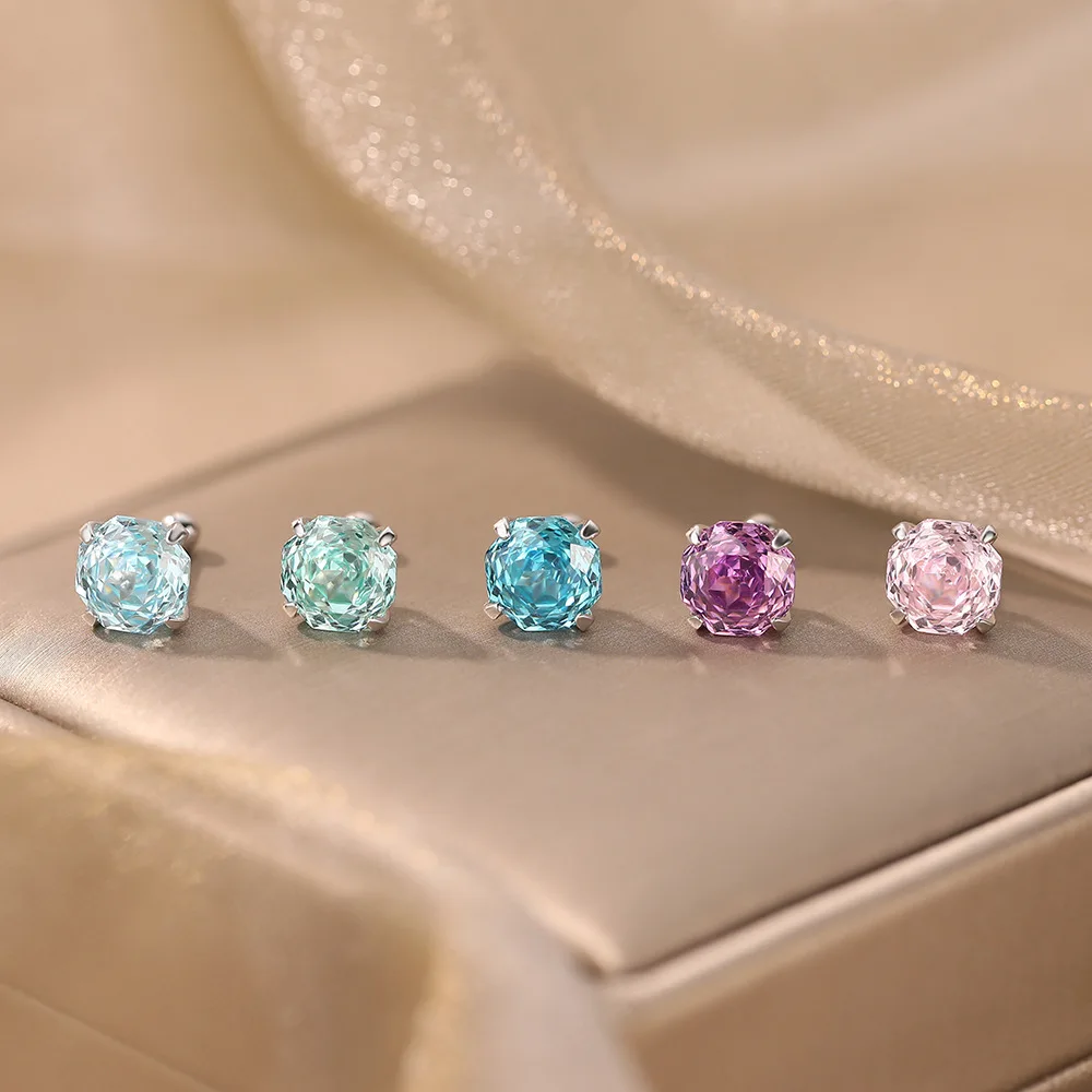 Sparkling 925 Sterling Silver Delicate Rose Cut Simulated Aquamarine Trendy Stud Earring For Women Wedding Jewelry Brincos Prata