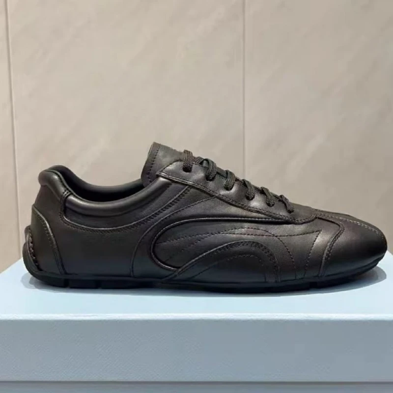 

Autumn European new leather round head flat bottom German training shoes women's fashion popular sports leisure sneakers