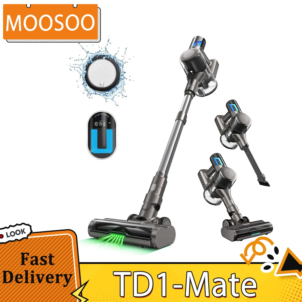 MOOSOO TD1-Mate Cordless Vacuum Cleaner, 33kPa Suction, LED Display, 45min Runtime, 420W Brushless Motor, Green Light