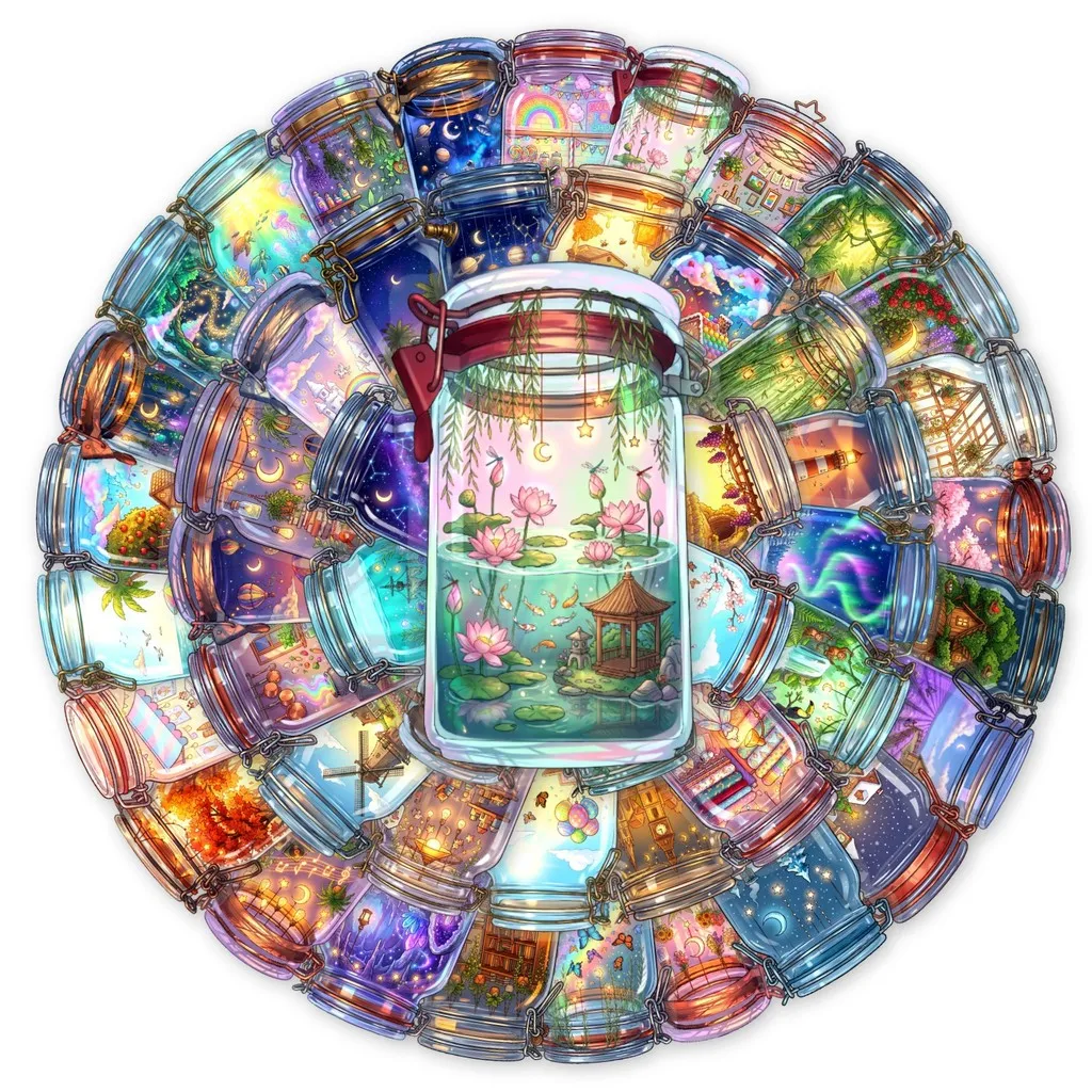 50Pcs Dreamy Fairy Tale Glass Bottle PET Stickers, Mini Scenery Pattern Decals for Journaling, Scrapbooking DIY Craft Decor