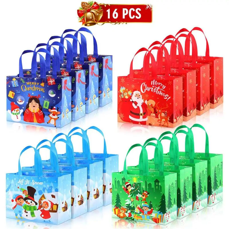 

Hemoton 16pcs Christmas Gift Bags Portable Festive Christmas Goody Bags Xmas Party Candy Bags Storage Pouches