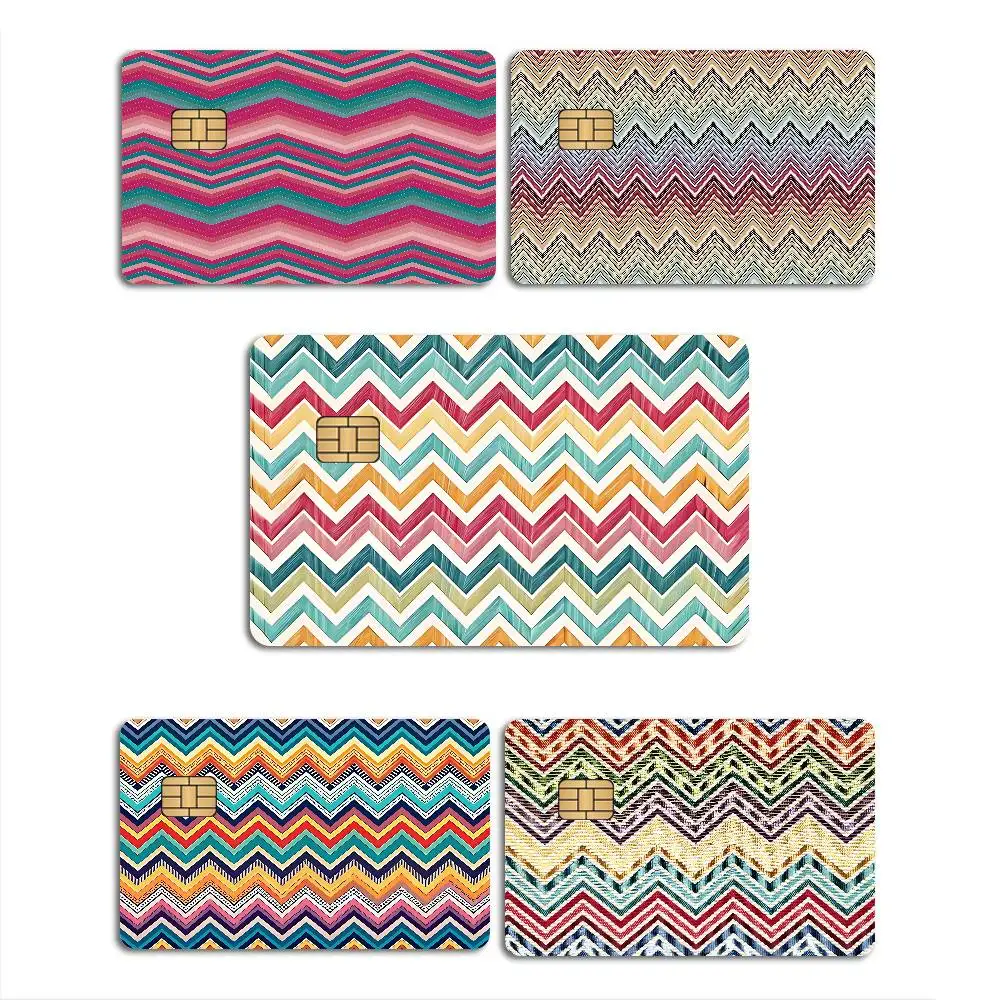 Geometric Zig Zag Wave Printed Anime Spend or Save Funny Shell On Off Ultra Thin No Fade Sticker Skin Cover Film for Credit Card