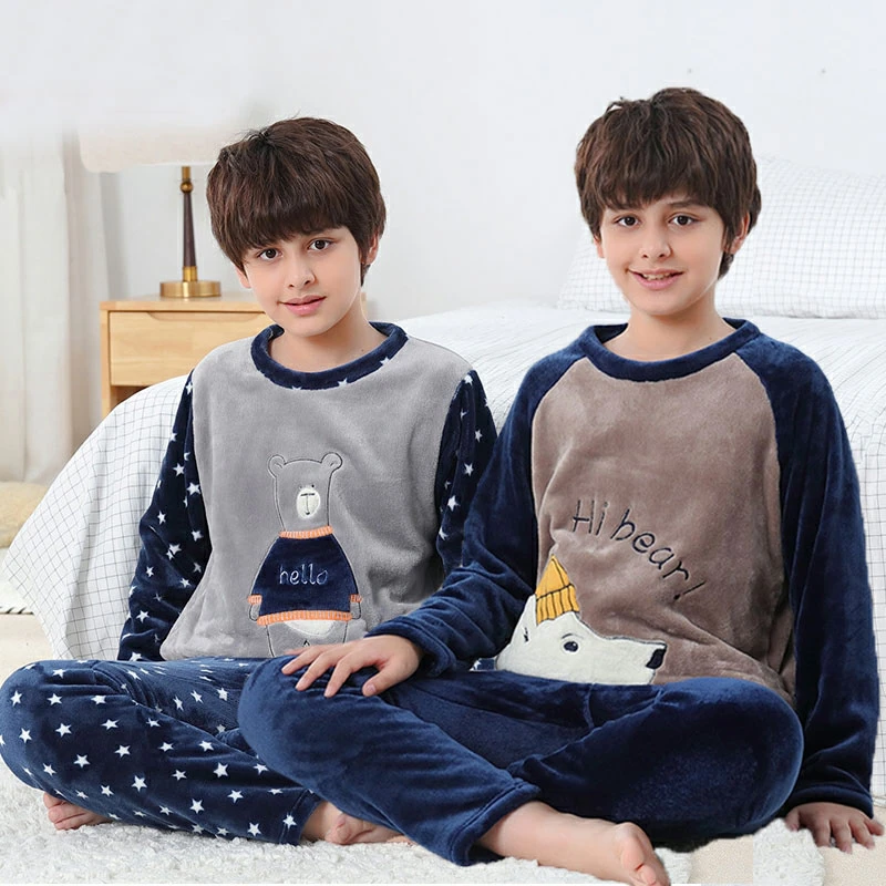 Baby Boys Pajamas Winter Long Sleeved Children's Clothing Sleepwear Teen Pajama Fleece Pyjamas Sets For Kids 6 8 10 12 15 Years