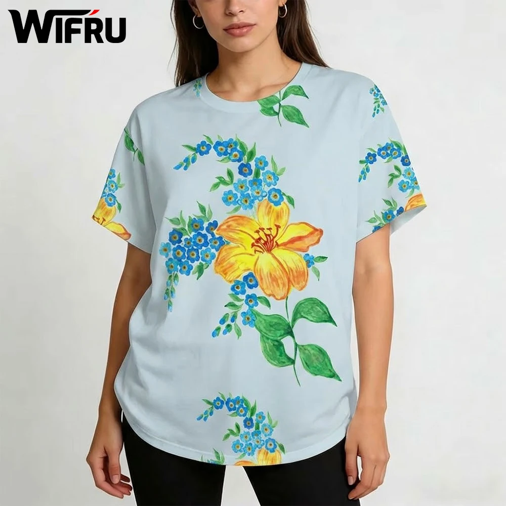 

Fresh Floral Print T-Shirts Women's Casual Breathable Loose Crew Neck Short Sleeve Tops Summer Fashion Women's Clothing Tees