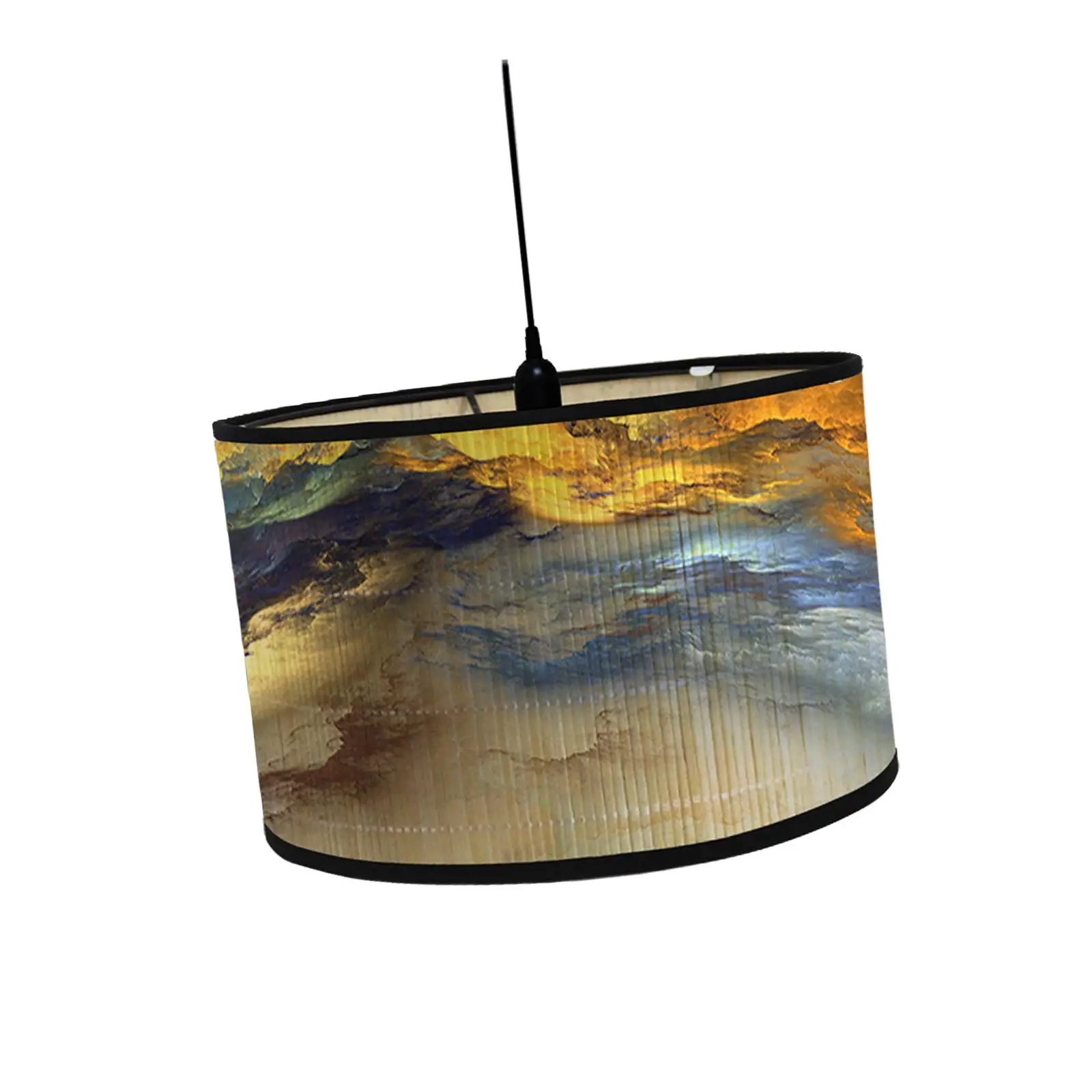 Drum Print Lamp Shade Vintage Bamboo Lampshade Cover for Floor Table Pendant
