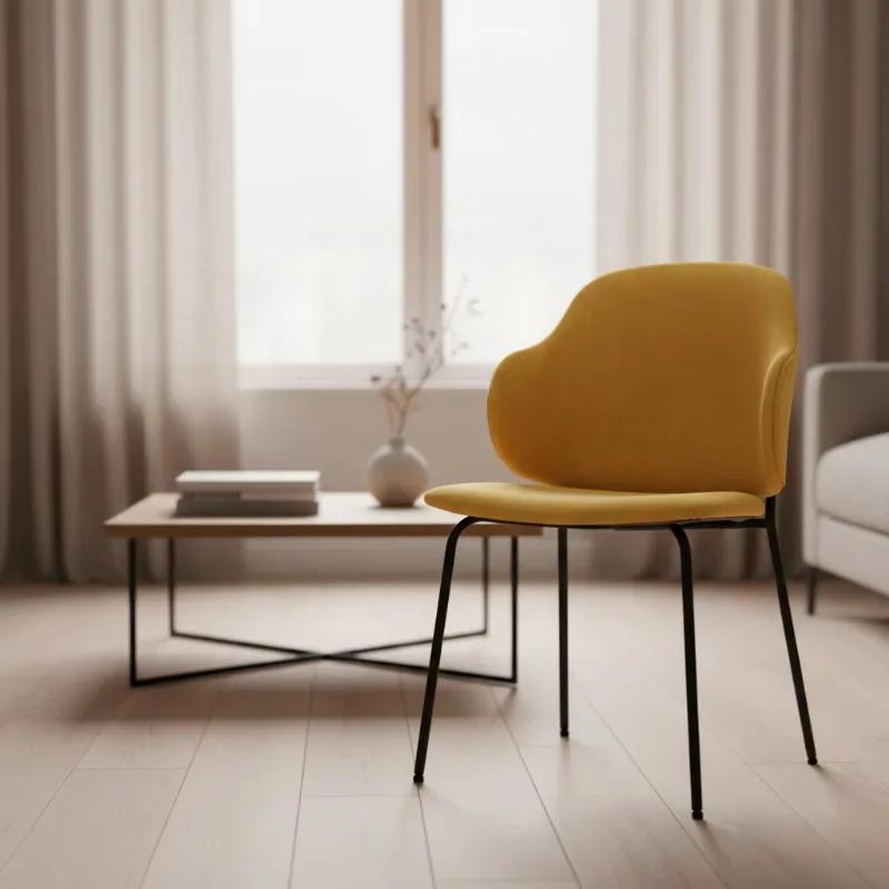 Italian Luxury Design Leather Dining Chairs with Metal Legs Home Furniture Set for Dining Room