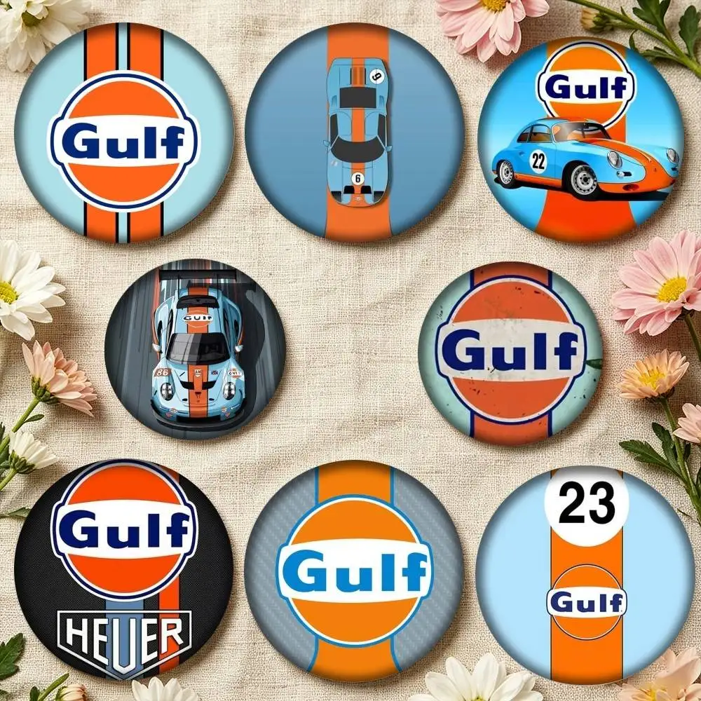Gulf Racing Car Logo 25mm 32mm 44mm 58mm 75mm Brooches Badges Pins for Accessories Gift
