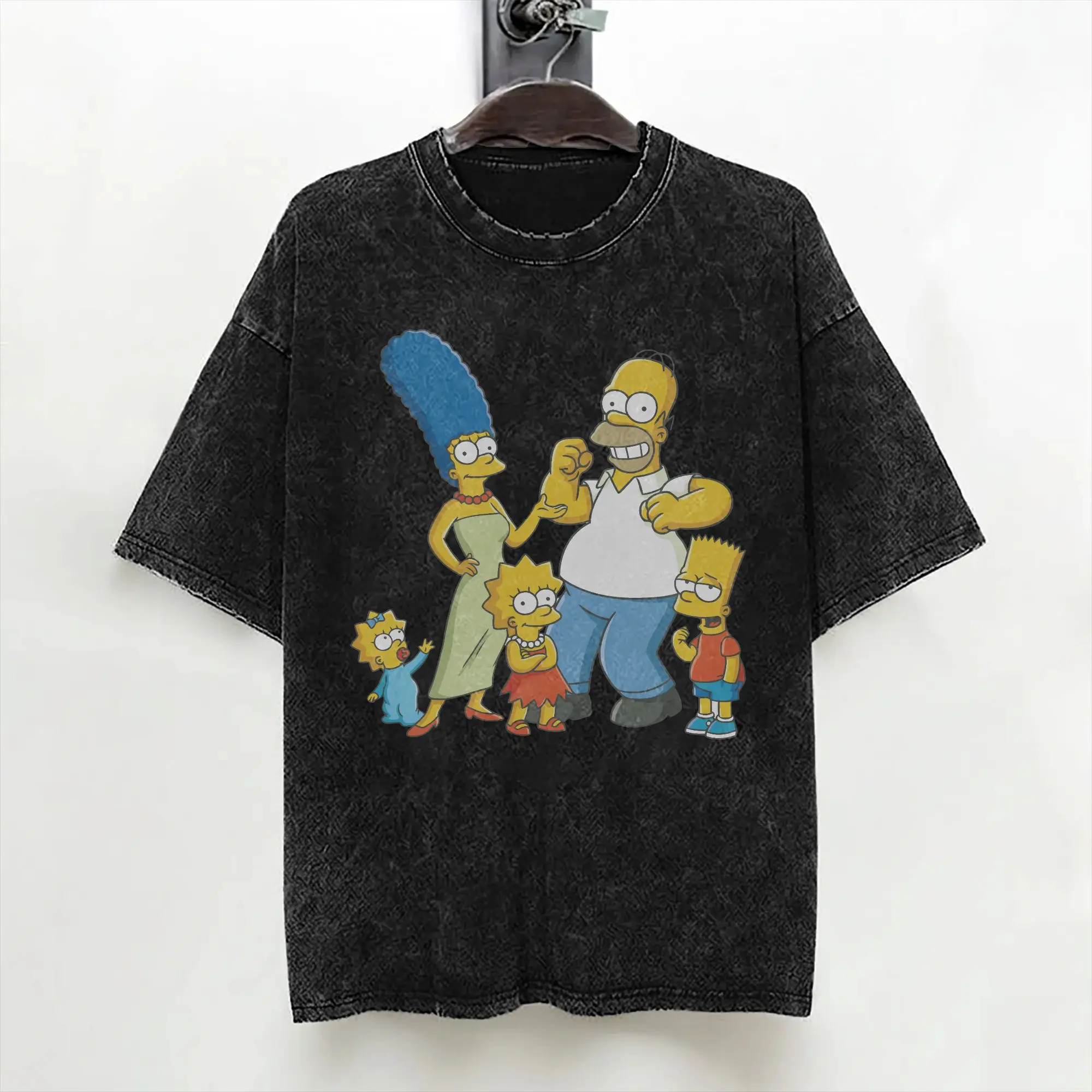 Cartoon The S-Simpsons T Shirts Washed Short Sleeve High Street T-Shirt  Cool Men Women Streetwear Graphic Tee Shirt