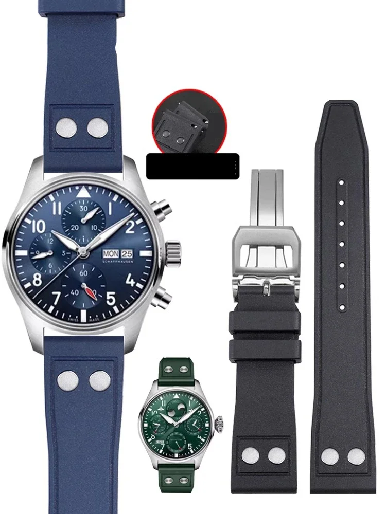 

Nature Soft Fluororubber FKM Rubber Watchband For IWC Strap Big Pilot Portofino TOP GUN Watch Band With Rivet 20mm 21mm 22mm