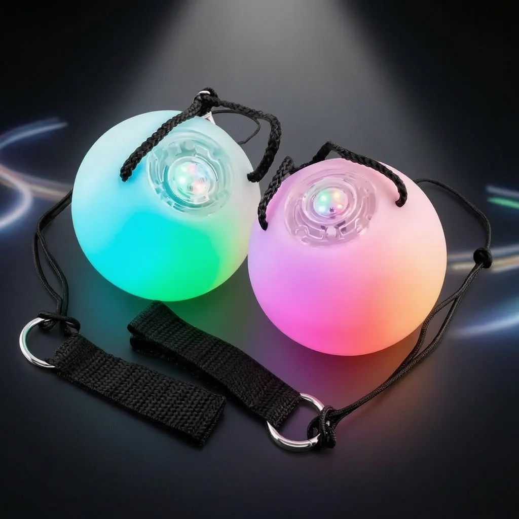 كرات LED بوي (2 قطعة) ملونة ومضيئة لرقص البطن والعروض المسرحية والحفلات والهالوين والكريسماس
