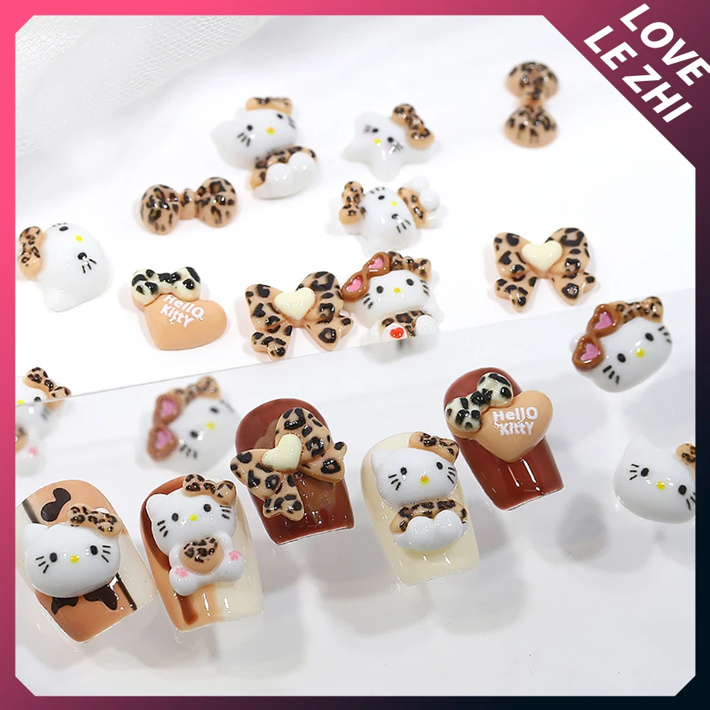 20Pcs Mixed Kawaii Leopard Print Hello Kittys Nail Art Decor Large Bow Sunglasses Heart Resin Nail Art Charms Accessories Gifts - Image 3