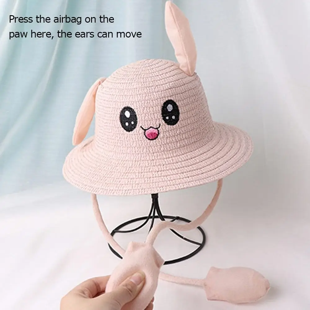 Summer Bucket Cap Moving Ears Straw Hats Sun Hat Fisherman\'s Hat Beach Hat