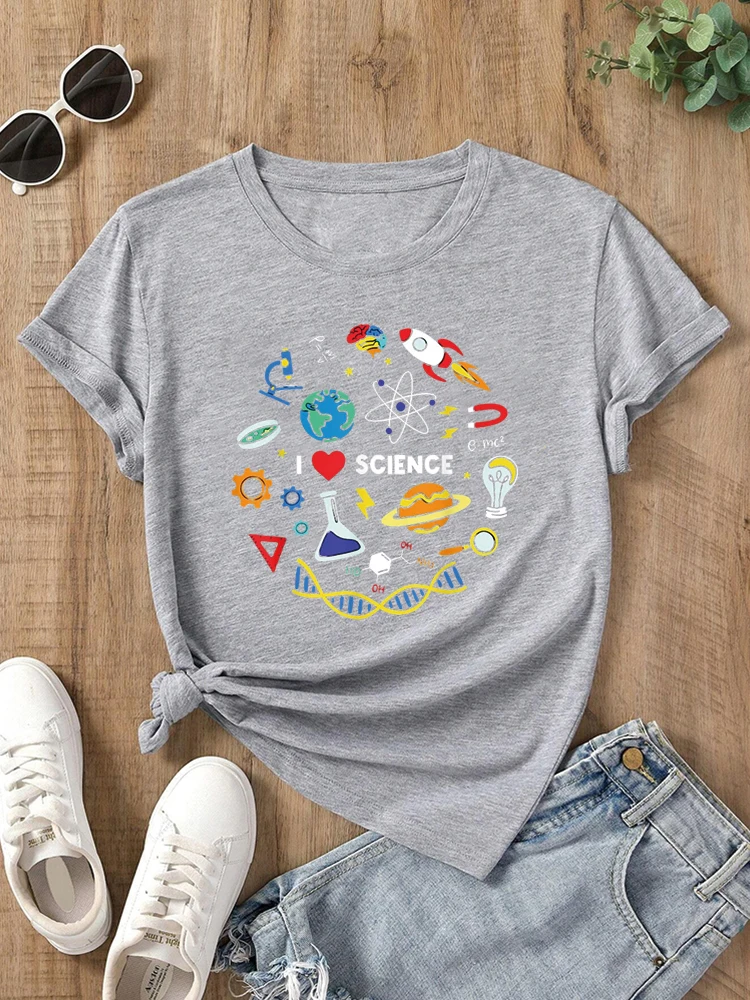 Science Lover Chemistry Biology Physics Love Science T-Shirt Short Sleeve Round Neck Tee Top Cute Tshirts For Women Graphic