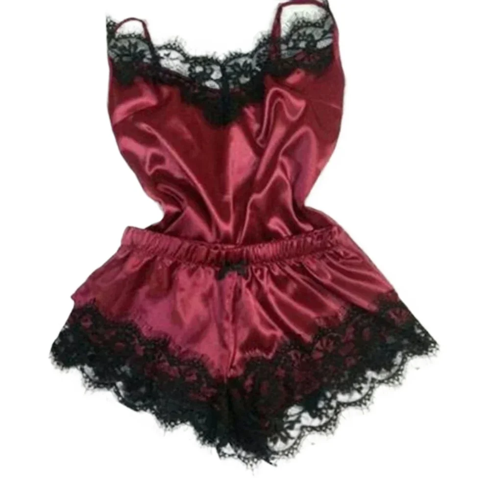 

Summer Lace Silk Pajama Set for Women Sleepwear Sexy Lingerie Cami Top and Shorts Sets Comfortable Casual Pijamas