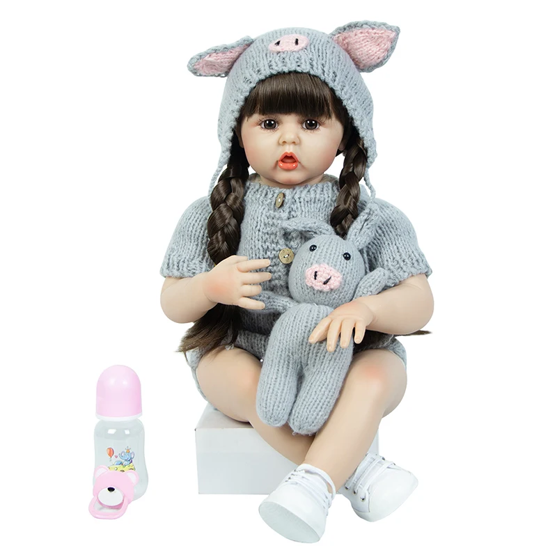 24 Inch Reborn Dolls 60 Cm Cloth Body Realistic Grey Sweater Girl Baby Doll for Sale Doll Kid Birthday Xmas Gifts