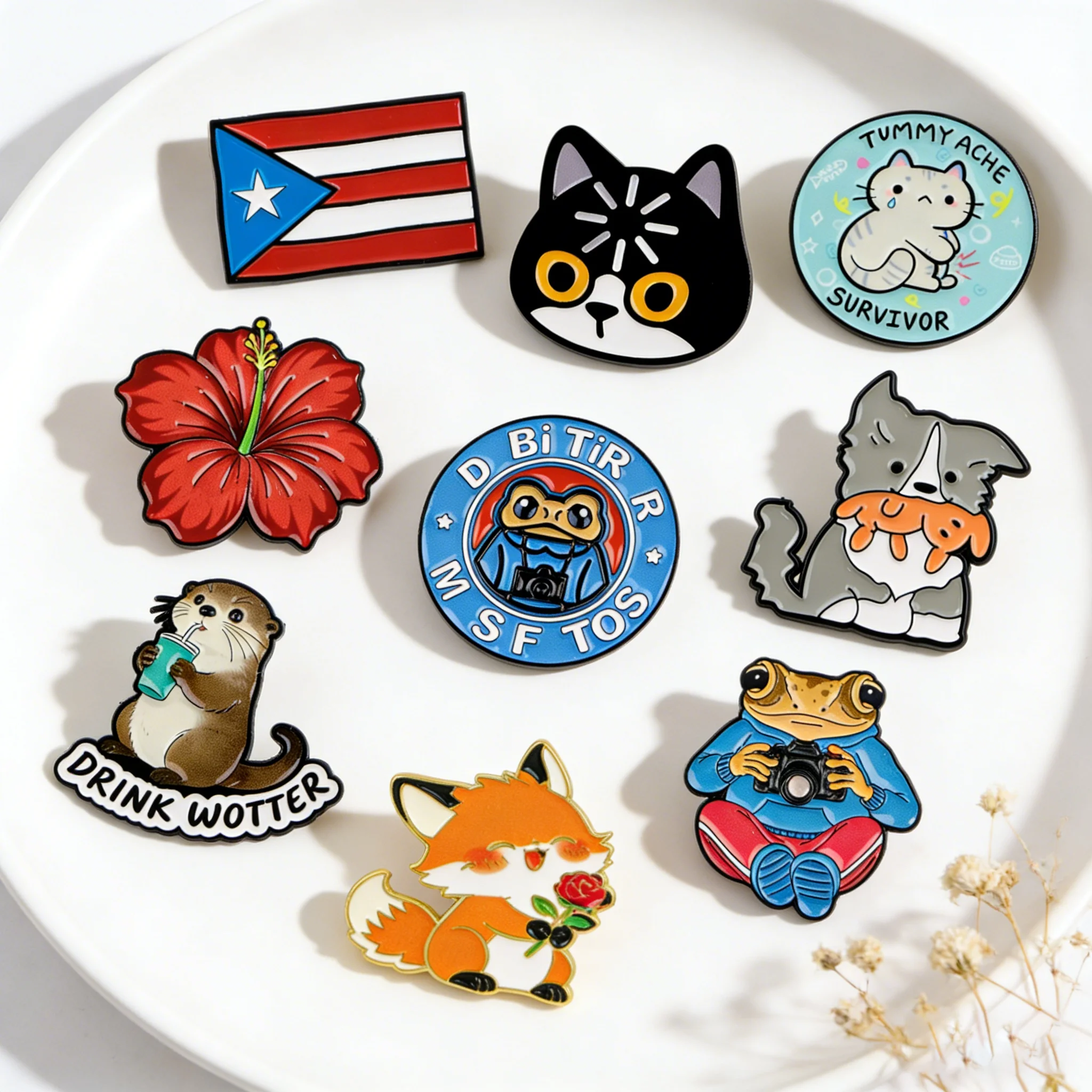 Black Cat Enamel Pin Cartoon Frog Badges on Backpack Cute Dog Otter Brooches Hat Lapel Pins Cosplay Accessories Gifts