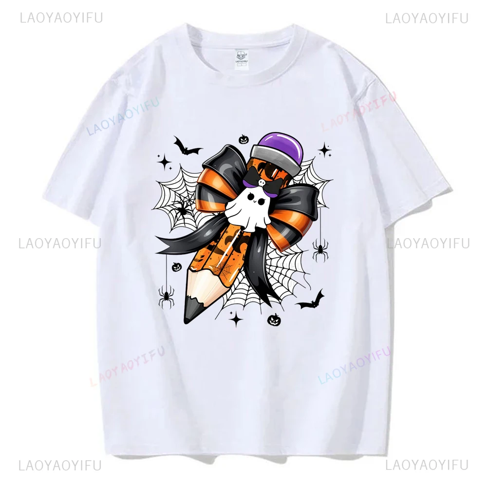 Happy Halloween Pompoen Schedel Losse Korte Mouw T-Shirt Neutrale Trend Harajuku Korte Mouw Unisex Shirt Patroon Groot T-Shirt