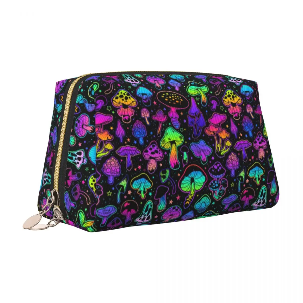 Mushroom Moonrise Trippy Psychedelic Neon Pastel Goth Toiletry Bag Cosmetic Makeup Organizer Ladies Beauty Storage Dopp Kit Case view 3