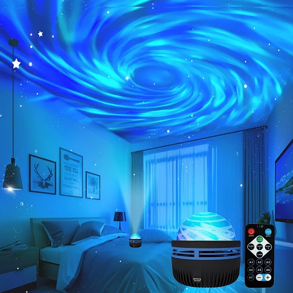 Star Projector, Galaxy Projector, Water Ocean Wave Projector For Bedroom Night Light Room Decor With 7-Colors Party Decoration