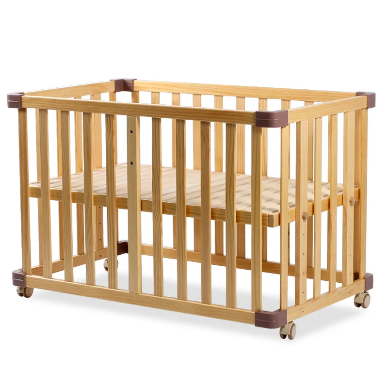 Baby crib solid wood unpainted baby crib newborn multifunctional bed with roller splicing large bed