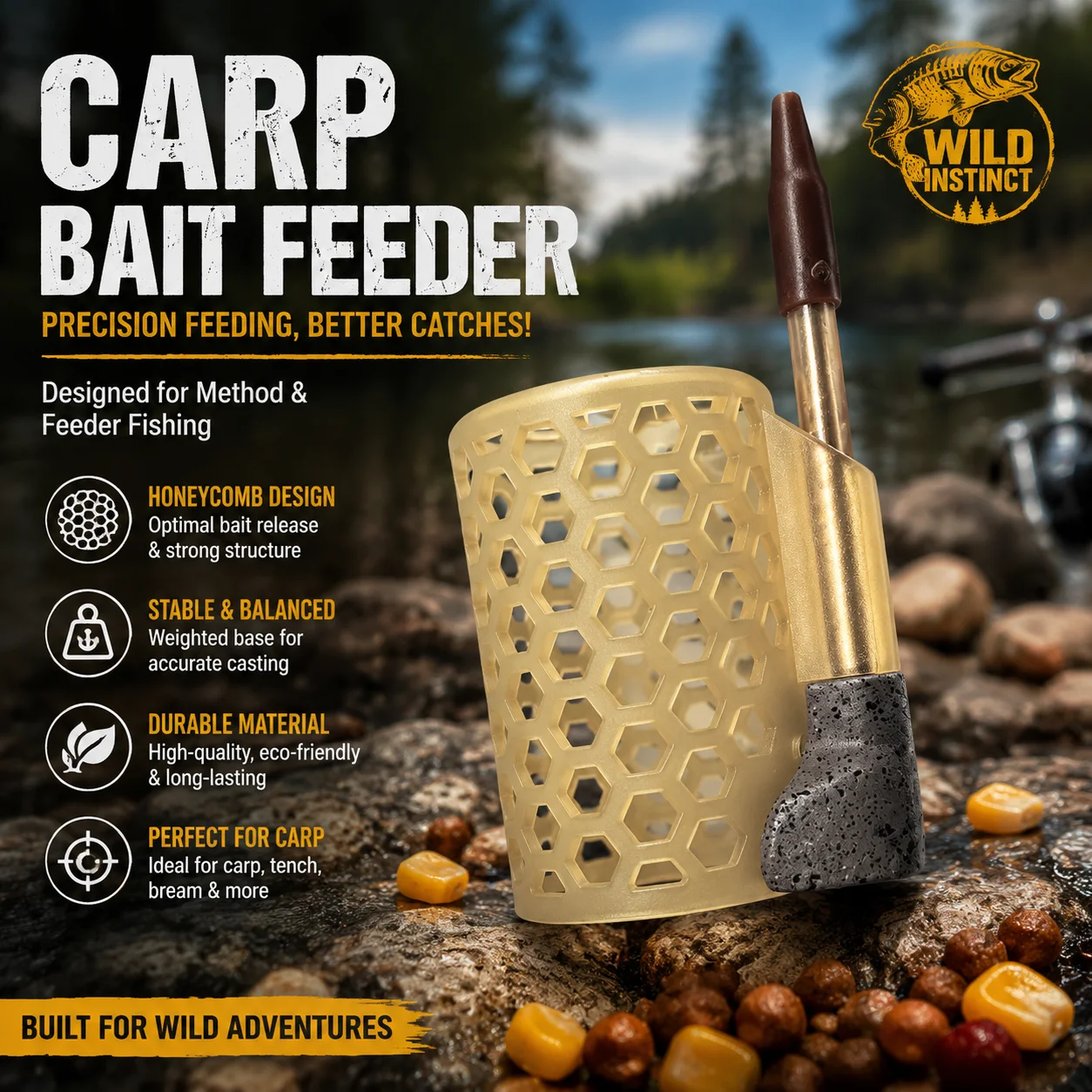 Cage à appâts pour carpes, design nid d'abeille, panier à appâts avec trous en maille pour attirer rapidement les poissons, accessoires de lancer
