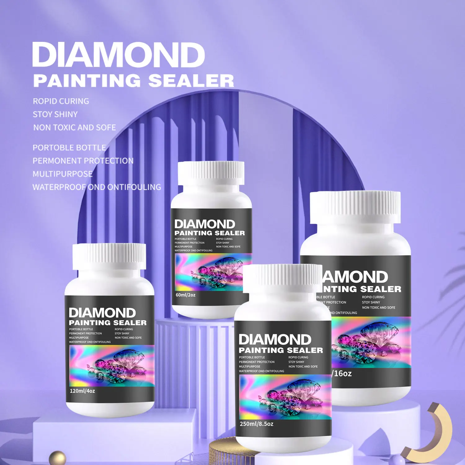 480ML(16oz) Diamond Painting Sealer Kits with 3 Pcs Brushes Diamond Art Sealer Puzzle Glue Accessories and Tools for Adults