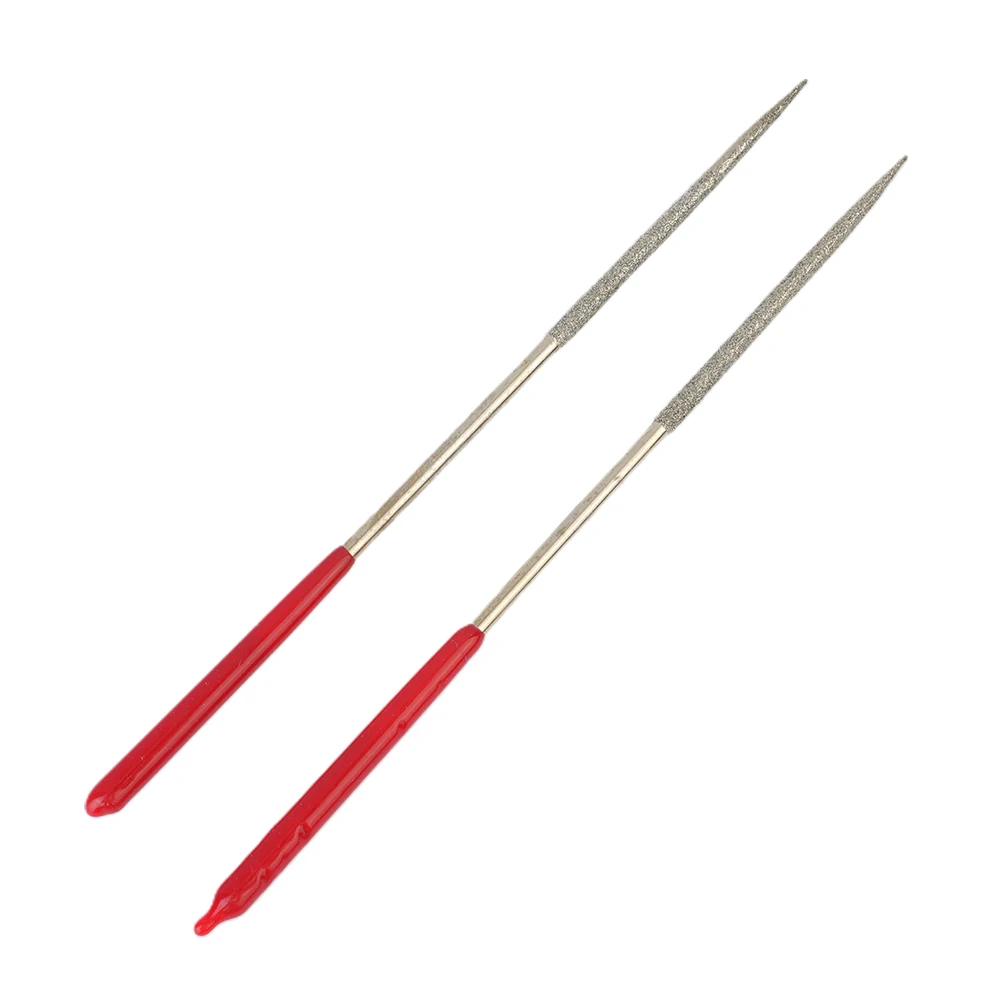 2Pcs/Pack Flat Files 3x140mm Round Diamond Needle File With Red Handle For DIY Art Craft For Mechanics/Electronics Hand Tools