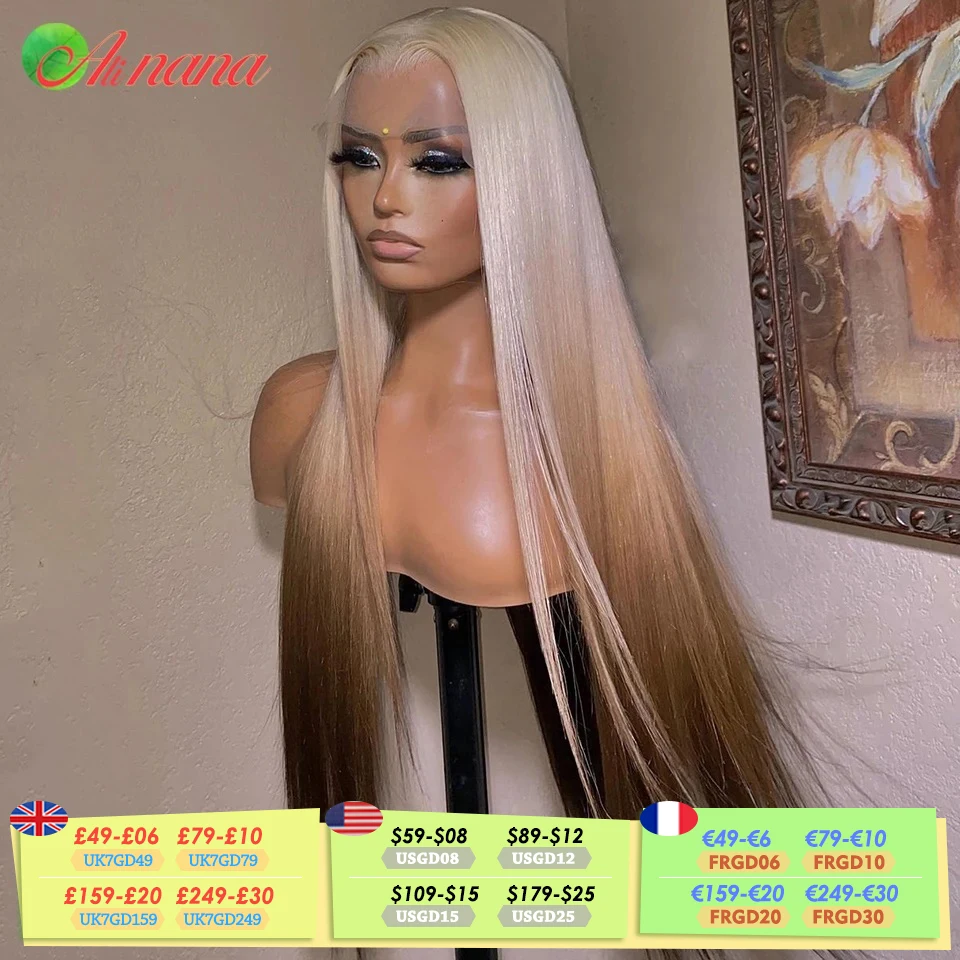 

613 Ombre Brown Colored Straight Lace Frontal Human Hair Wig 13x4 Lace Front Wig For Women Brazilian Lace Closure Wig 32 Inch