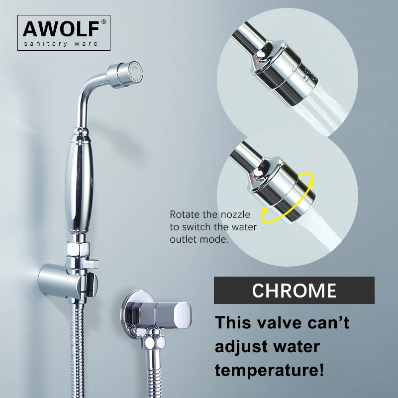 Awolf Hygienic Shower Chrome Polishing Toilet Bidet Sprayer Solid Brass Two Functions Soft Water Anal Shower Bidet Faucet AP2336