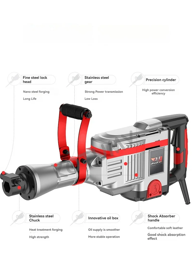 

220V Electric Jack Hammer Heavy Duty Concrete Breaker W/Chisels Bit Chipping