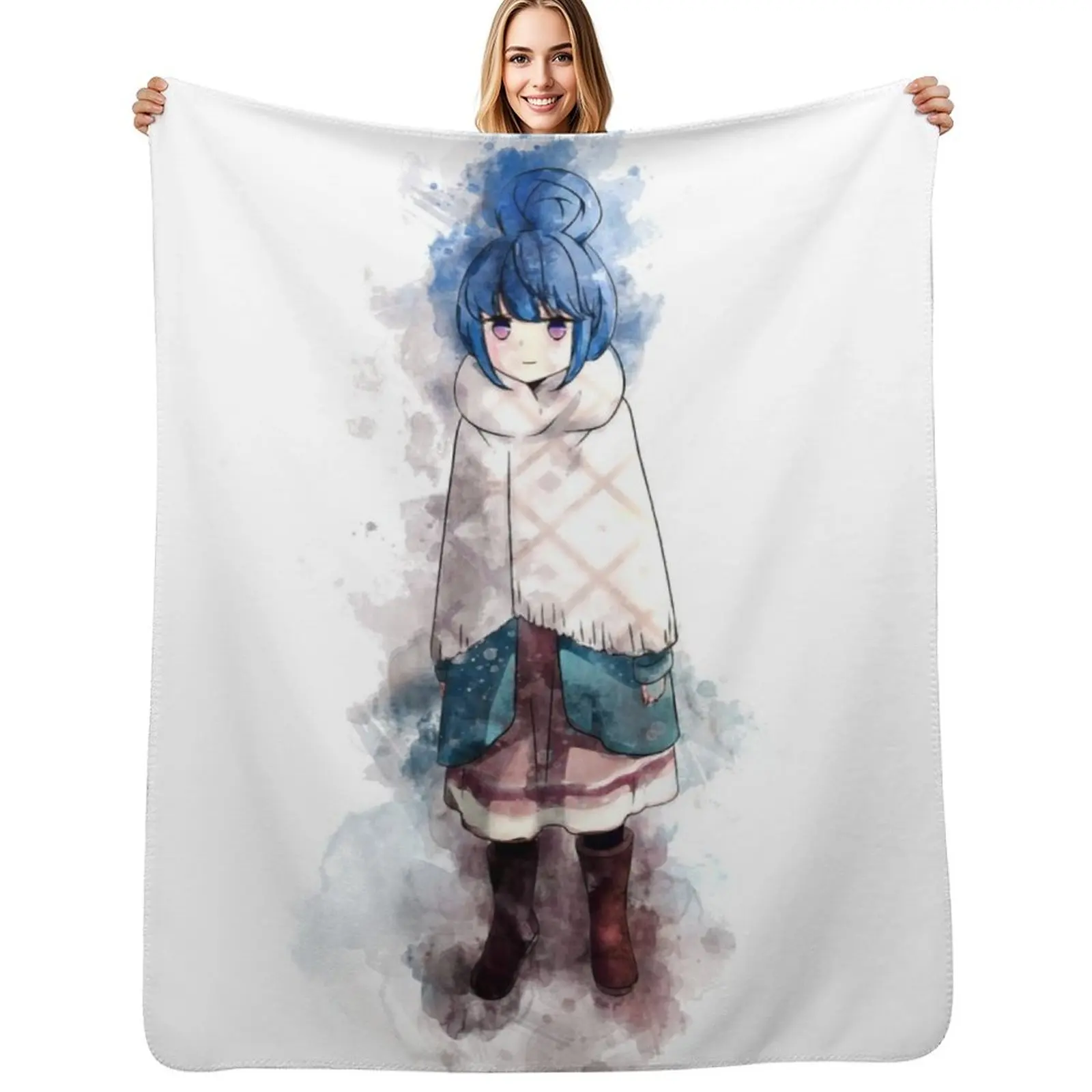 Laid Back Camp - Rin *Watercolor* Throw Blanket Soft Breathable Blanket for Night Sleeping